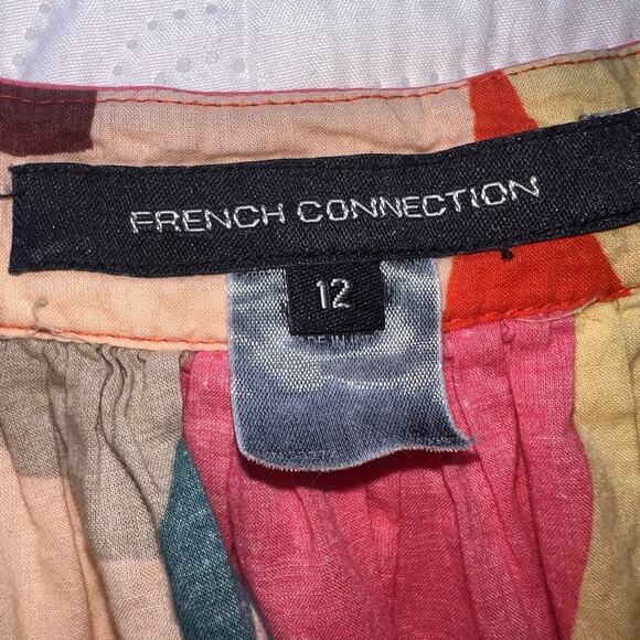 French Connection Top Size 12 Colorful Abstract Flowy Flutter Sleeve Blouse Art - Picture 13 of 14